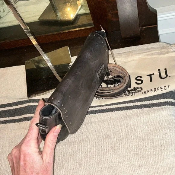 Bed Stu Distressed Black Leather Crossbody Bag - Picture 14 of 15